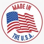 A made in usa sticker with an american flag.